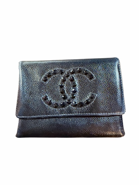 CHANEL Handbags - ✨ Rare Vintage Chanel Black Caviar Trifold Wallet - Crystal CC Logo - 6 Series ✨